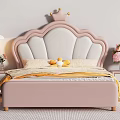 Pink Upholstered Kids Bed With Shell Shaped Headboard And Crown Decoration