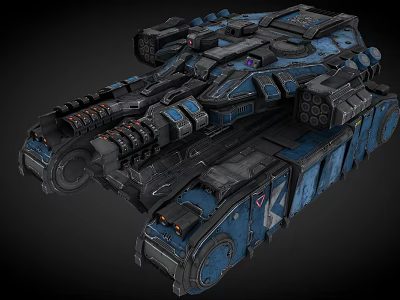 Futuristic Sci Fi Armored Tank With Blue Black Exterior And Mechanical Details 3d model