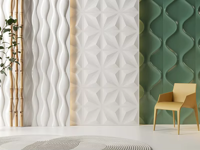 Modern Textured Background Wall Design With Wavy And Geometric Patterns And Accent Chair 3d model