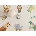 Square Carpet with Cartoon Animal Patterns and Musical Instruments Vibrant Kids Design