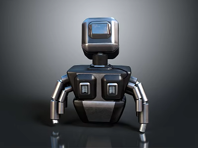 Metallic Robotic Creature Featuring Square Head Display Panels And Mechanical Limbs 3d model