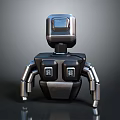 Metallic Robotic Creature Featuring Square Head Display Panels And Mechanical Limbs 3d model