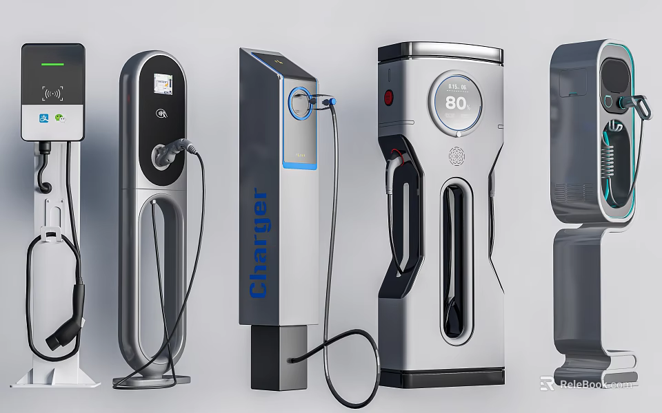 Public Electric Vehicle Charging Facilities With Charging Guns And Digital Display Screens 3d model 