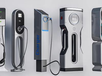 Public Electric Vehicle Charging Facilities With Charging Guns And Digital Display Screens 3d model