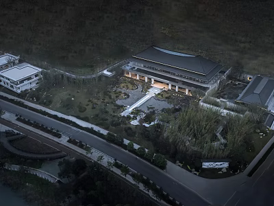 Modern Sales Office Building With Landscaped Garden And Illuminated Entrance 3d model