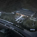 Modern Sales Office Building With Landscaped Garden And Illuminated Entrance