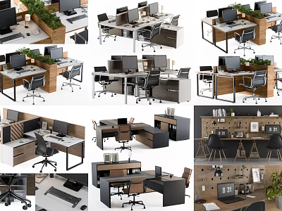 Modern Office Desk Interior With Computers Chairs Wooden Cabinets Green Plants And Contemporary Design 3d model