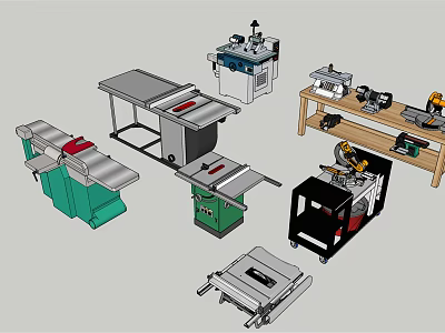 Essential Hardware Tools for Workshop Including Table Saw Sander and Workbench 3d model