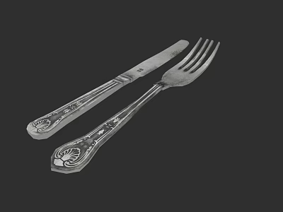 Elegant Silver Knife And Fork Cutlery Set With Decorative Engraved Handles 3d model