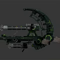 Futuristic Dual Barrel Weapon With Green Glowing Accents And Mechanical Structure Design