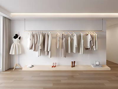 Clothing Rack With Clothes In Minimalist Room 3d model