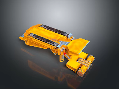 Yellow Tracked Industrial Machinery With Conveyor Belts And Mechanical Components For Heavy Duty Construction Applications 3d model