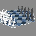Decorative Chess Figurine Set with Blue Black Checkered Board and White Black Pieces
