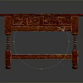 Traditional Red Dining Table Featuring Intricate Carved Details And Sturdy Wooden Legs