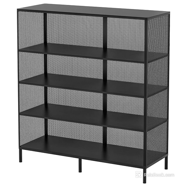 Black Metal Mesh Shelving Unit With Multi Tier Storage And Modern Design 3d model 