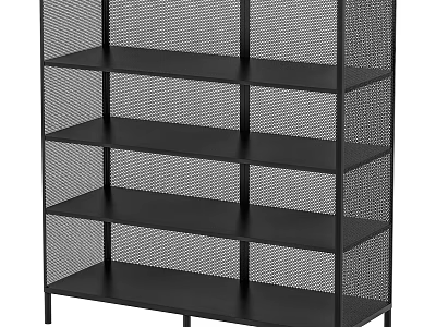 Black Metal Mesh Shelving Unit With Multi Tier Storage And Modern Design 3d model
