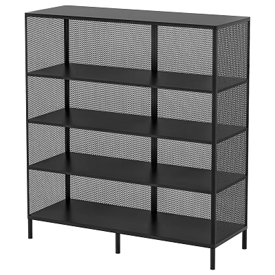 Black Metal Mesh Shelving Unit With Multi Tier Storage And Modern Design 3d model