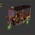 Three Wheeled Motorcycle Taxi With Black Canopy Brown Seats And Front Windshield