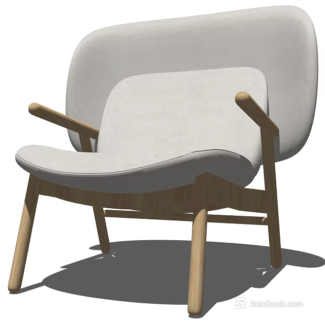 Modern Minimalist Armchair With Light Gray Fabric Upholstery And Wooden Frame 3d model 