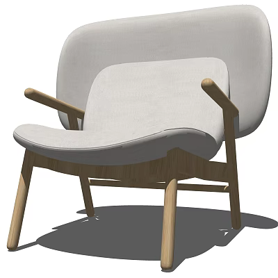 Modern Minimalist Armchair With Light Gray Fabric Upholstery And Wooden Frame 3d model