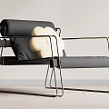 Modern Accent Armchair With Sleek Metal Frame Black Upholstery And White Floral Decorative Cushion
