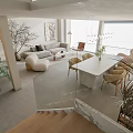 Modern Duplex Living Room Interior Design With Sofa Coffee Table Staircase Large Windows And Plants