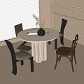 Modern Round White Dining Table With Black Brown Wooden Chairs And Vase In Minimalist Interior Room
