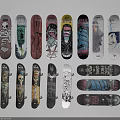 Skateboards With Various Decorative Graphics And Colorful Sporty Designs