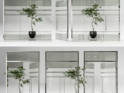 Modern Architectural Interior Featuring Glass Doors Windows And Green Plant In Black Pot 3d model
