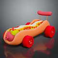 Adorable Pig Themed Toy Vehicle Resembling Hot Dog With Red Wheels And Pink Accents