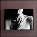 Black and White Female Nude Portrait Painting With Hand on Lips Dark Background Black Frame
