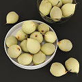 White Ceramic Bowl Filled With Fresh Pears On Dining Table 3d model