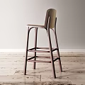 Modern Bar Stools in Dark Brown and Bright Yellow with Wooden Backrests and Tall Legs