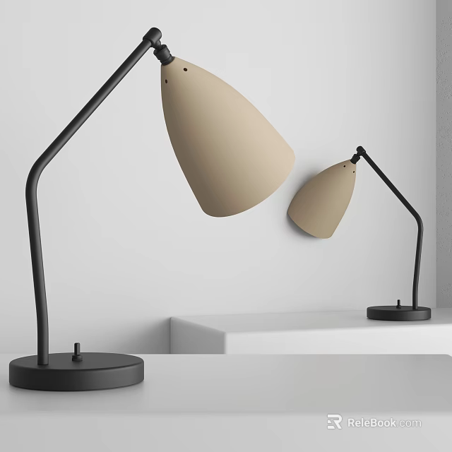 Modern Table Lamps With Beige Shades And Black Frames On White Tabletop 3d model 