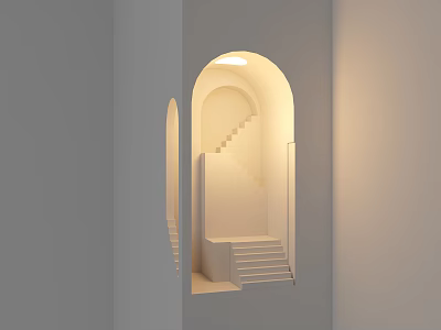 Special-shaped Wall Lamp With Arched Design Warm Glow Illuminating White Wall Staircase 3d model
