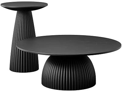 Two Piece Modern Black Coffee Table Set With Vertical Grooved Base Design 3d model
