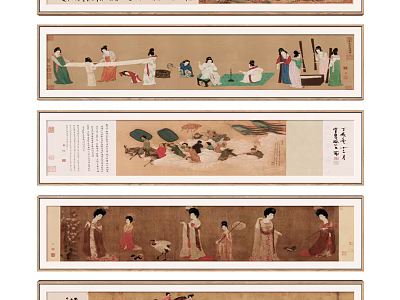 Traditional Chinese Figure Paintings Featuring Ancient Female Figures In Classical Attire And Scenic Backgrounds 3d model