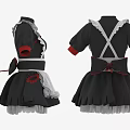 Elegant Maid Costume Black Dress With White Apron Red Accents Ruffled Skirt