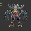 Fierce 3D Game Movie Character With Blue Pink Spikes And Sharp Armored Body