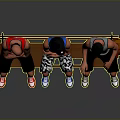 Three Men Sitting On Wooden Bench With Basketball Tank Tops Shorts And Sneakers