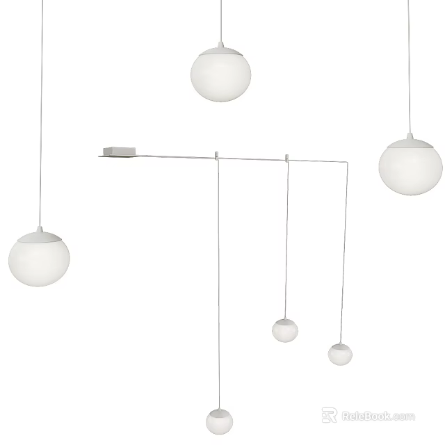 Modern Pendant Lights With Multiple Spherical Shades And Minimalist Metal Hanging Frame 3d model 