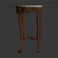 Antique Wooden Console Table With Ornate Carved Legs And Marble Top