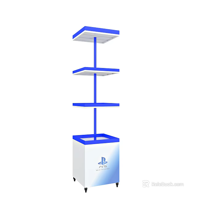 Multi Tiered Showcase Shelf With Blue Frame White Base And PS Logo 3d model