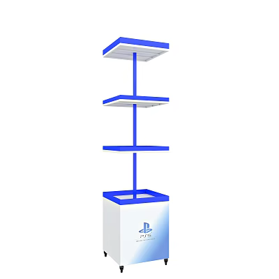 Multi Tiered Showcase Shelf With Blue Frame White Base And PS Logo 3d model
