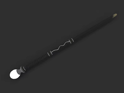Magical Weapon Black Wand With Carved Patterns Metal Rings And Glowing White Orb 3d model