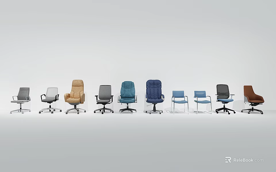 Various Modern Office Chairs In Different Colors For Comfortable Office Use 3d model