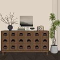 Elegant Wooden Entryway Cabinet Sideboard With Storage Drawers And Decorative Plants