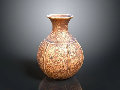 Handcrafted Sculpture Carving Ceramic Vase With Intricate Patterns And Ornate Design 3d model