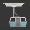 Blue Cable Car Cabin Featuring Transparent Windows Yellow Warning Stripes And Metal Frame