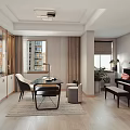 Modern Study Room Interior With Wooden Desk Black Piano And Glass Bookcase